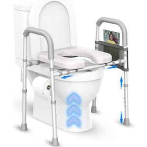 Raised Toilet Seat with Handles, Two-ways Adjustable Toilet Seat Risers for Seniors, 350lb Elevated Toilet Seat for Handicap, Toilet Riser with Handles and Waterproof Pad, Toilet Chair Over Toilet