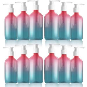 12 Pieces Empty Clear Gradient Color Pump Bottle, 8.4 oz Refillable Plastic Dispenser Bottles with Pump, Travel Lotion Container for Shampoo Hand Body Soap Oil Massage Moisturizer Face Cream Liquid