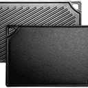 Lodge Reversible Cast Iron Grill/Griddle – 9.5 x 16.75 Inch Pre-Seasoned Cooking Surface – Flat & Ribbed Sides – Use on Stove, Grill, or Campfire – Made in the USA – Heavy-Duty, Black
