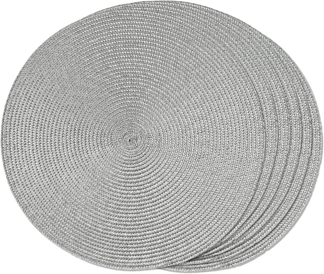 FunWheat Round Braided Placemats Set of 6 Table Mats for Dining Tables Woven Washable Non-Slip Place mats 15 inch(Grey, 6pcs) (Gray) FunWheat Round Braided Placemats Set of 6 Table Mats for Dining Tables Woven Washable Non-Slip Place mats 15 inch(Grey, 6pcs) (Gray)
