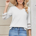 Zeagoo Women's Elegant Blouse 3/4 Sleeve V-Neck Embroidered Button Down Shirt, Small