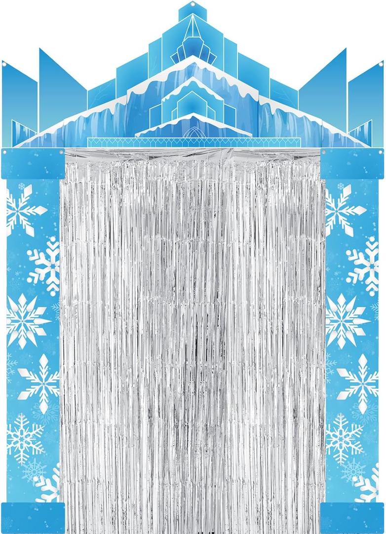 wearage 71 Inch 5 Pcs Winter Party Door Banner with Fringe Foil Curtain Castle Frozen Theme Party Decoration Door Cover Classroom Wonderland Porch Decor for Classroom Home