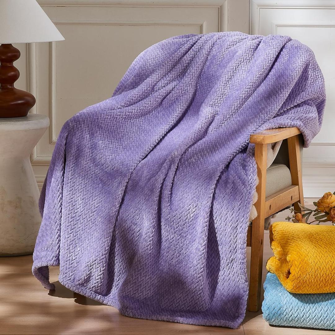 NEWCOSPLAY Super Soft Throw Blanket Lavender Premium Silky Flannel Fleece Leaves Pattern Lightweight Bed Blanket All Season Use (Lavender, Throw (50"x60")