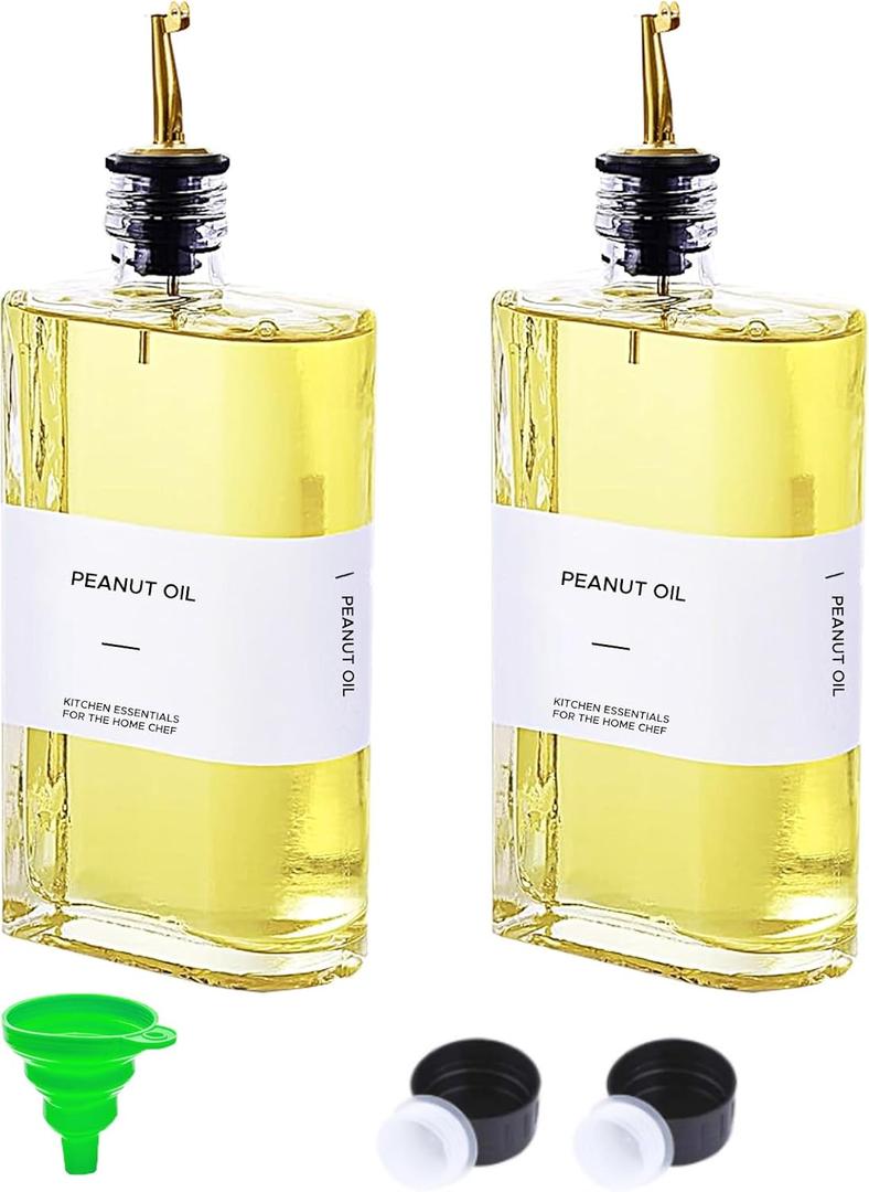 Glass Multi-Purpose Kitchen Dispenser Set | Universal for Olive Oil, Vinegar, Soy Sauce, with Stainless Steel Pourers,2-Pack Transparent