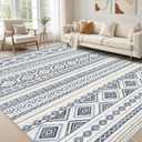 cotiled 5x7 Area Rug Living Room: Washable Boho Rugs with Non Slip Backing Large Soft Indoor Stain Resistant Carpet for Bedroom Farmhouse Dining Room Lightweight Home Decor Blue