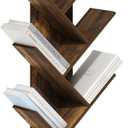 Furinno 7-Tier Tree Book Shelf with Bin Drawer, Rustic Brown Bookshelf, Tree Bookcase with Storage Bin, 8.4 x 16.9 x 46.2, for Living Room, Bedroom, Home Office, Amber Oak/Black