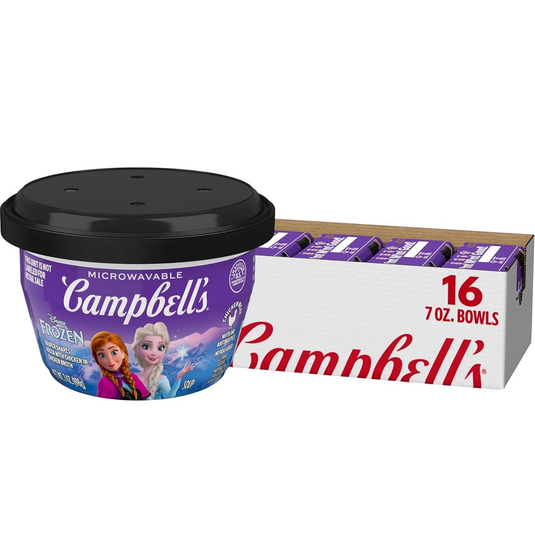 Campbell's Condensed Kids Soup, Disney Frozen Souper Shapes Pasta, 7oz Bowl (16 Pack), BBD 09-26-27