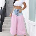 ThusFar Women's Wide Leg Jeans Checkered High Waisted Stretchy Straight Leg Loose Denim Pants Streetwear (Pink, L)