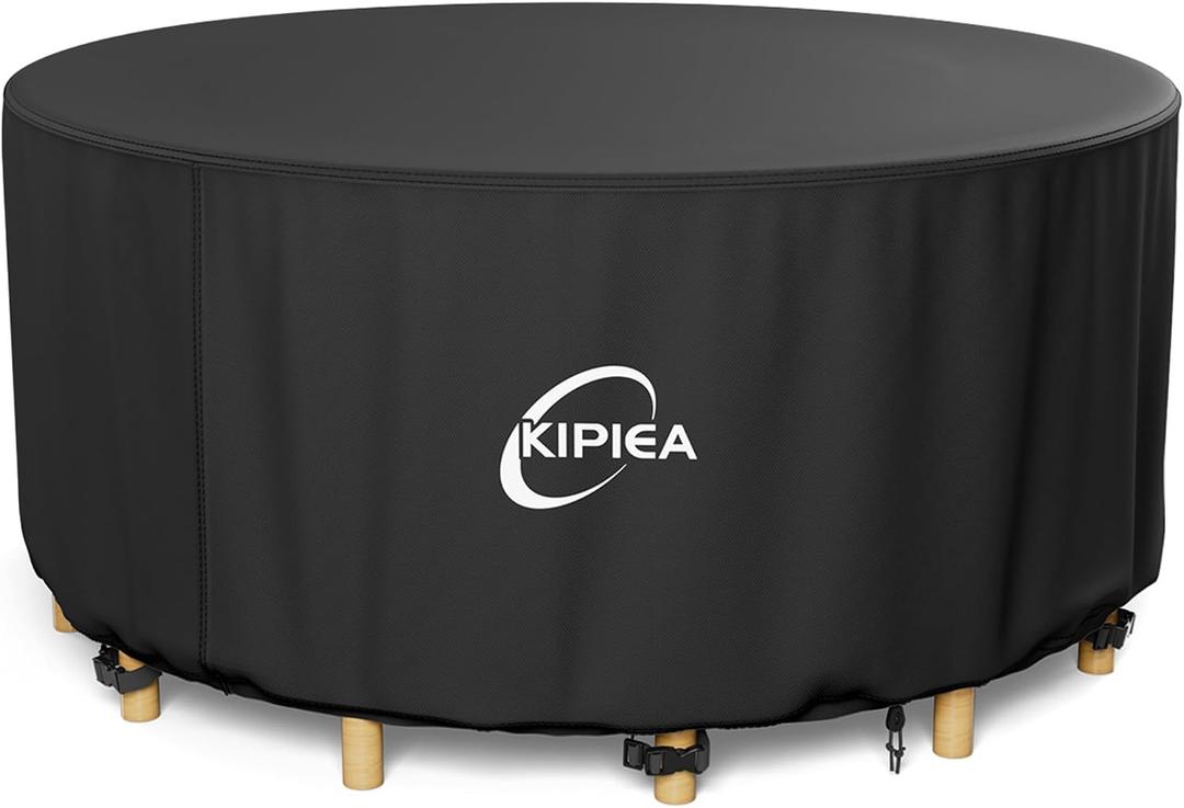 Kipiea Round Patio Table cover Waterproof, Heavy-Duty Round Patio Furniture Covers, No Tears Anti UV No Fading (62" Dia x 36" H)