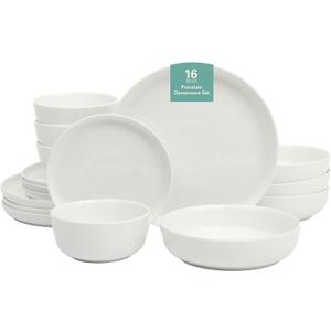 Gibson Home Oslo Porcelain Chip and Scratch Resistant Dinnerware Set, Service for 4 (16pcs), Plates and Bowls Dishes Sets, White