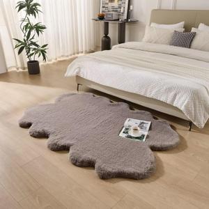 1700GSM Fuzzy Faux Sheepskin Fur Area Rug,Extra Soft Faux Fur Mat,Fluffy Shaggy Fur Rug for Bedroom Living Bedside Rug Room Decor-Taupe, 2 x 3 ft