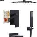 Black Shower System with Tub Spout, All Metal Tub Shower Faucet Set with 10" Rain Shower Head and Handheld Spray combo, Wall Mounted Tub Shower Systems with Valve and Trim Kit, Matte Black