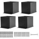 Grehitk 6×6 Post Base 4 Pcs,Deck Post Brackets,Inner Size 5.5"x5.5" Thick Steel Fence Post Anchor Base,Black Powder Coated Heavy Fence Post,for Supports Porch Railing Post Holders Pergola Brackets