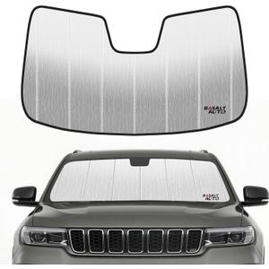 Windshield Sun Shade Compatible for 2022-2025 Jeep Grand Cherokee Silver Reflective Foldable Front Sun Visor Sunshade Protector with Storage Bag Keep Interior Cool