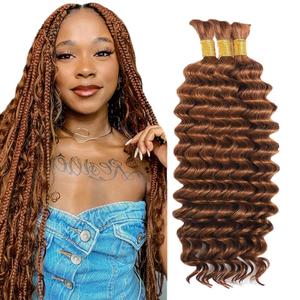 Color 30 Boho Hair for Braiding 24 24 24 Inch Deep Wave Bulk Light Brown Braiding Hair Deep Curly Color 30 Human Braiding Hair Extensions for Woman