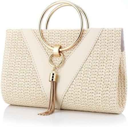 YYW Summer Beach Straw Evening Bag,Straw Clutch Purse Straw Handbag Shoulder Bag Top-handle Bag