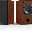 Passive Bookshelf Speakers for Home Theater Surround Sound, Satellite Stereo Speakers with Classic Wood Grain for Record Player/Computer/TV, Wall Mountable, Cable Included, Wood Grain Color (Yellow)