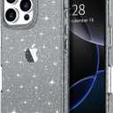 Hython for iPhone 16 Pro Case Glitter, Clear Glitter Sparkly Shiny Bling Sparkle Cute Cover, Anti-Scratch Soft TPU Thin Slim Fit Shockproof Protective Phone Cases for Women Girls, Black Glitter