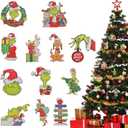 Griinch Ornaments for Christmas Tree Wood, Double-Sided Printing 24 Pcs Christmas Tree Decorations Hanging Ornaments for Tree Home Indoor Outdoor Decorations