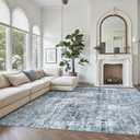 Soalmost Abstract Rug 8x10 Large Living Room Rugs Neutral Modern Washable Area Rugs for Bedroom Dining Room Non-Slip Stain Resistant Foldable Thin Blue