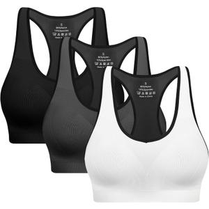Racerback Sports Bras for Women with Pads - High Impact Athletic Tank Tops for Yoga and Workout Brassieres Bra (Large, Black/Grey/White - New)