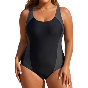 Aqua Eve Plus Size Swimsuits Athletic One Piece Bathing Suit for Women Tummy Control Slimming Swimwear Black&Grey 20 Plus