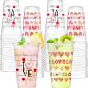 50pcs 16oz Valentine's Day Disposable Cups, Wedding Disposable Clear Plastic Cups for Wedding Anniversary Party Decorations, Suitable for Iced Coffee, Hot Cocoa, Chocolate, Valentine's Day Love Theme