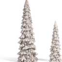 RM ROOMERS 2Pcs Resin Christmas Tree Statues Clearance, Table Top Small White Christmas Decorative Figurine Set, Indoor Artificial Xmas Tree Figurines for Desk Mantel Decor Gifts