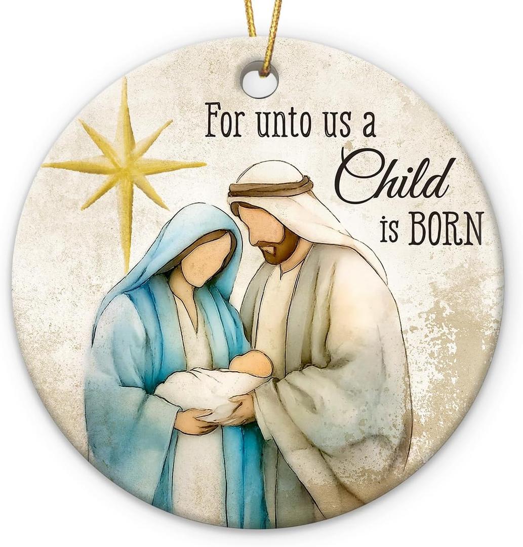 3 x Nativity Scene Ornament 2025, Catholic Gifts for Christian Family, Believers, Friends, Neighbors, Holy Family with Baby Jesus Ceramic Ornaments for Religious Christmas Decorations