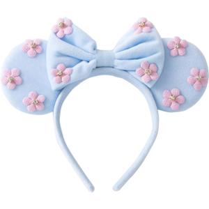 KARETT Sequins Mouse Ears Headband With Glitter Bow Princess Party Decorations For Girls Women (Sky Blue)