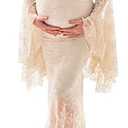 Saslax Off Shoulder Lace Maternity Dress for Photography Maxi Maternity Props Dresses for Photo Shoot Baby Shower, M