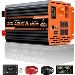 4000W Pure Sine Wave Inverter, 12V DC to 110V/120V AC Heavy Duty Power Inverter for Home Backup, Off-Grid Solar, RV, Truck, with 4 AC Outlets, Dual LCD Display, Remote Control, Hardwire Port