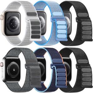 WJK Stretchy Nylon Straps Compatible with Apple Watch Bands 38mm 40mm 41mm 42mm 44mm 45mm 46mm 49mm for Women Men. Breathable Braided Band for iWatch Series 11 10 SE Ultra 9 8 7 6 5 4 3 2 1, 6 Pack