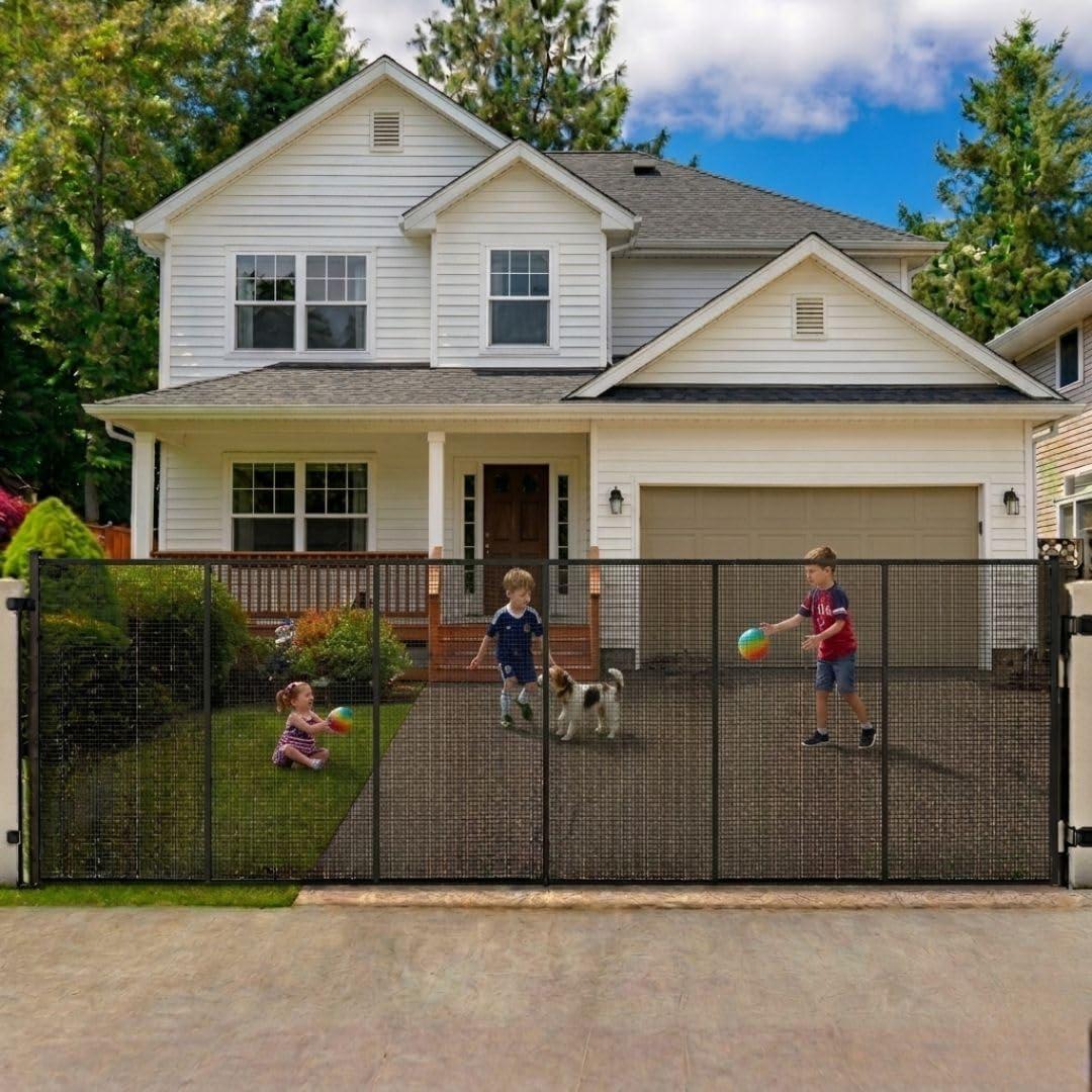 Extra Wide Retractable Mesh Gate + Hardware Replacement, Adjustable up to 250 Inches, 48-Inch Tall Pet Gate for Indoor and Outdoor Use for Deck, Garage, and Patio, Black