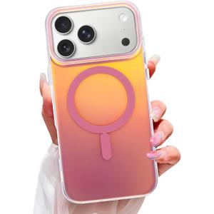 OOK Magnetic Color-Shifting Iridescent Case for iPhone 17 Pro Max, Pink | Compatible with MagSafe, Fluorescent Glitter Bling Shockproof Cover for Women & Girls