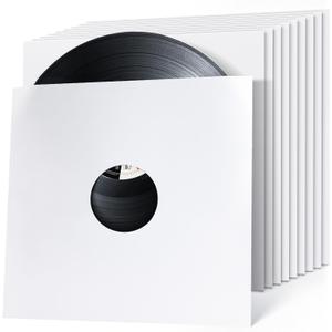 10PCS Vinyl Record Paper Sleeves Kraft Paper Covers Record LP Jackets Cardboard with Center Hole Dust Sleeves for Vinyl Recodes (12 INCH, White)