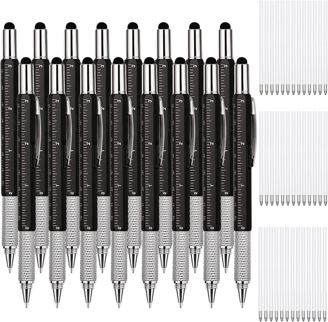 Zhanmai 16 Pieces 8 Pcs Gifts for Men Fathers Day Dad Gifts from Daughter Son Wife 6 in 1 Multitool Pen Set with Refills Screwdriver Ruler Levelgauge Birthday Graduation (Black)