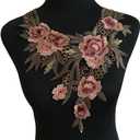 Embroidered Lace Neckline Collar Warm Tones Floral Brown Leaf Applique Patches Scrapbooking Embossed Sewing (Wine Red A)