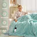 Heated Blanket 90"X100",Fast Heating Blanket with 6 Heat Levels 10 Hours Auto-Off Overheat Protection,Stripe Faux Rabbit Fur Soft Warm, ETL Certified (Green, 90"X100")