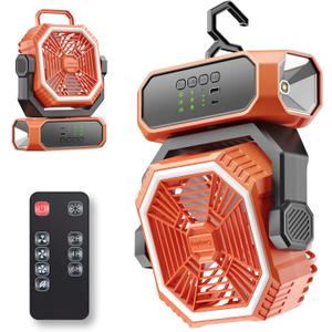 Portable Camping Fan with LED Lantern & Flashlight, 20000mAh Rechargeable Battery, 65H Runtime for Tent, Travel, Outdoor Activities, Picnic, BBQ & Fishing