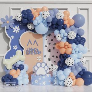 147 Pcs Blue Balloons Arch Garland Kit,Dog Paw Birthday Party Decorations, Haze Gray Nude Navy Blue Balloons with Bone Foil Balloons for Boys Girls Baby Shower Puppy Party Supplies