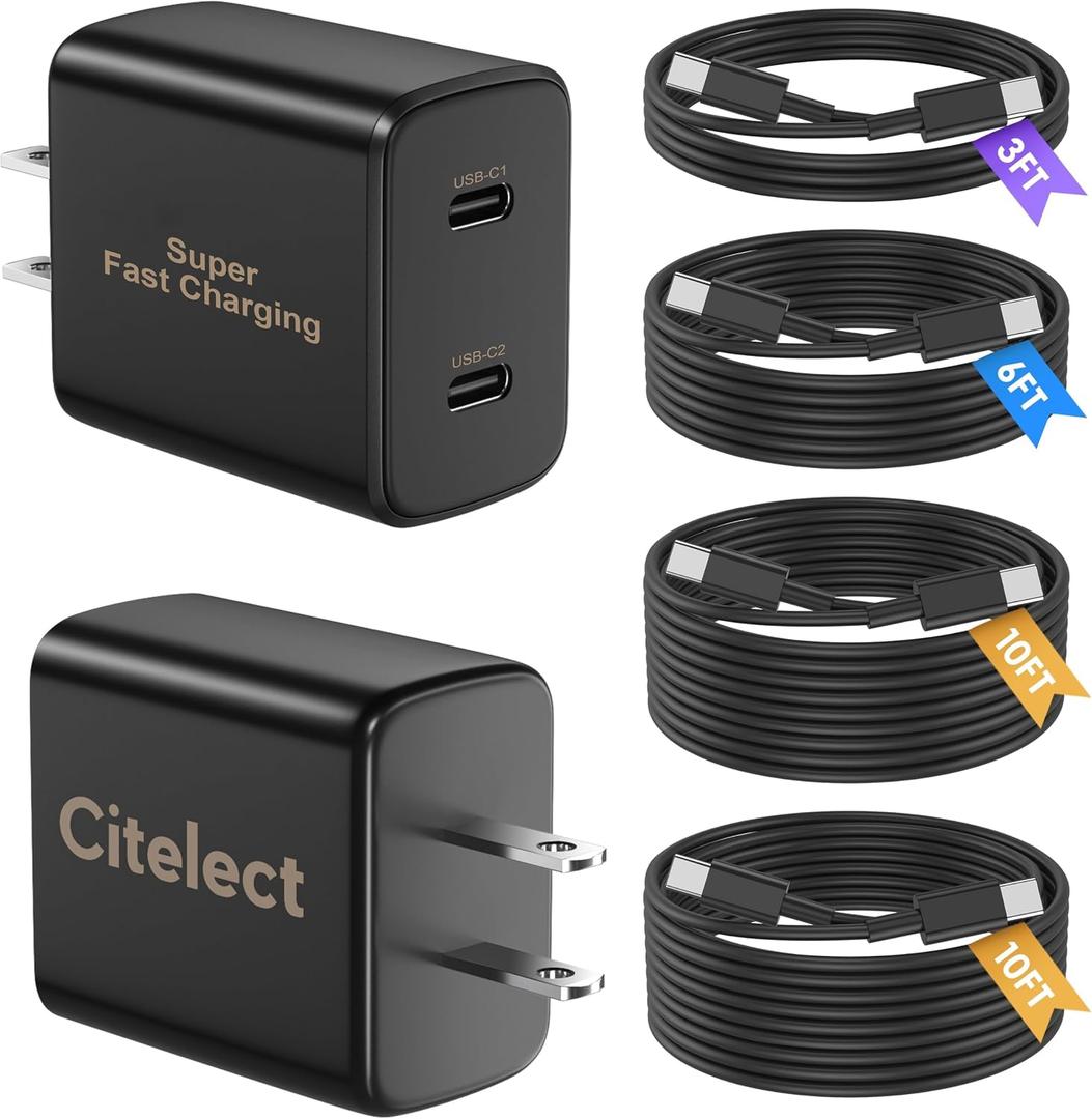 Super Fast Samsung Charger Type C, 2Pack Dual Port USB C Fast Charger Block with Long 60W 3/6/10/10FT USB C to C Cable for Samsung Galaxy S25/S25 Ultra/S25+/S24 Ultra /S24/S24+/S26/S23/iPhone 17