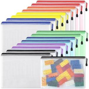 EOOUT 16pcs Mesh Zipper Pouch, Puzzles, Board Game Storage Bags for Organizing, Waterproof Zip File Bags, Letter Size, Suitable for A4 Size, for School Office Supplies, Storage Bags, 8 Colors