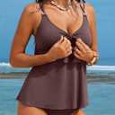 Aleumdr Women's Tankini Swimsuits Tummy Control Two Piece Bathing Suit V Neck Tie Front Flowy Swim Top with Bottom (Purple, Medium)