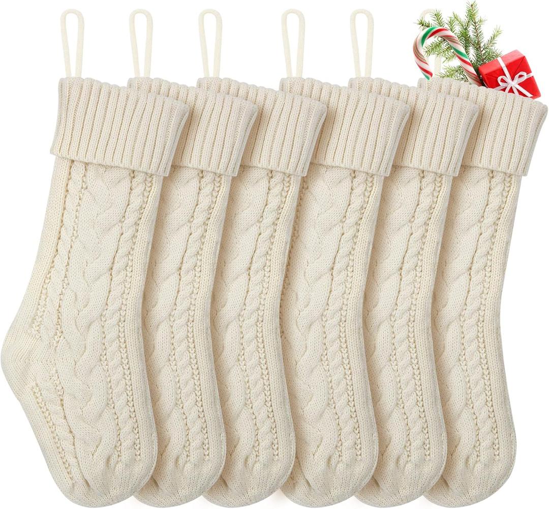 KaKaPops Christmas Stockings, 18 Inches Knit Christmas Stockings Xmas Hanging Stockings for Family Christmas Decorations (Ivory)