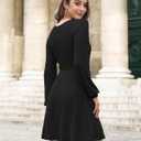 AUSELILY Womens Fall Dress 2025 Long Sleeve V Neck Short Dress Lightweight Casual Knit Sweater Dresses with Pockets (Small, Black)