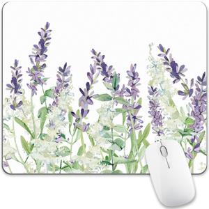 Floral Flower Mouse Pad Purple White Green Plant Leaf Women Mousepad Nature Aesthetic Pretty Desk Computer Gaming Office Cute Non-Slip Wireless Mat Washable Decor Accessories Pattern Laptop Travel