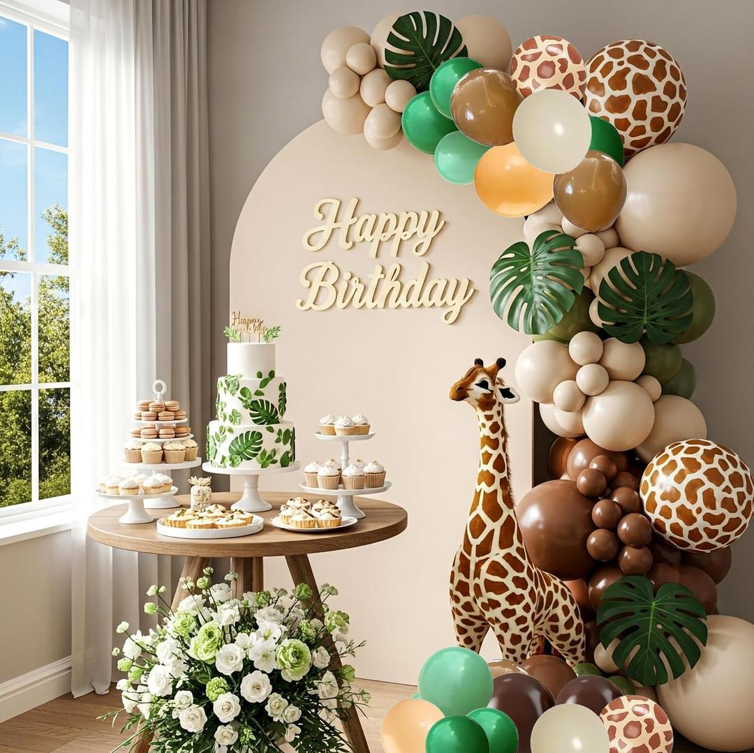 Sage Green & Brown Balloon Garland Kit 84-Piece Olive, Coffee, Nude & Gold Safari Balloons with Camo & Animal Print for Jungle, Hunting & Woodland Party Decor