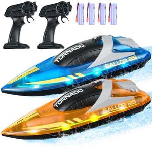 VEVOR VEVOR - RC Boat, 2 Pack 2.4GHz 12 km/h, Remote Control Boat for Pools & Lakes, Racing Boat with LED Light, 4 Rechargeable Batteries - Blue, Orange
