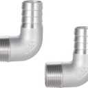 304 Stainless Steel Hose Barb 90 Degree Elbow 3/4" Hose Barb to 3/4" NPT Male Thread, Hose Barb Pipe Fitting for Air Water Fuel